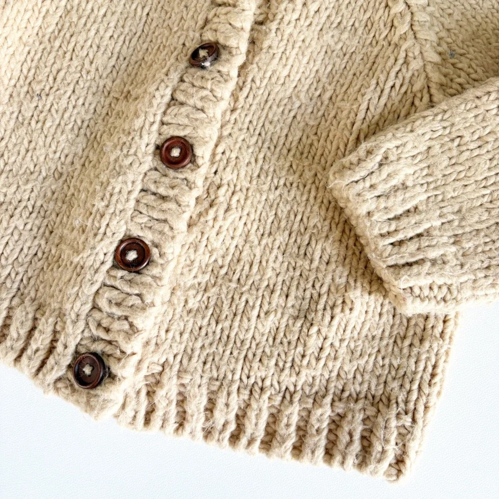 The Blueberry Hill Kids Latte Beige Neutral Chunky Knit Classic Cardigan 2-4Y
